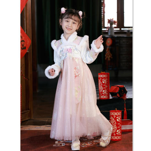 AQX-女童长袖汉服旗袍裙时尚改良民族风小女孩表演出拜年服 商品图3