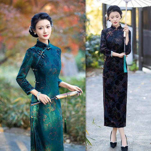 TZF-老上海复古中国风长款矮个子旗袍新款中老年女士宴会旗袍 商品图0
