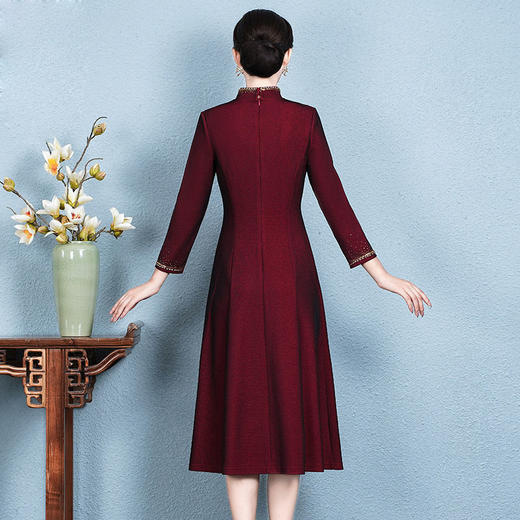 重工镶钻改良旗袍连衣裙秋冬款长袖宴会礼服高贵时尚QQX-8283 商品图3