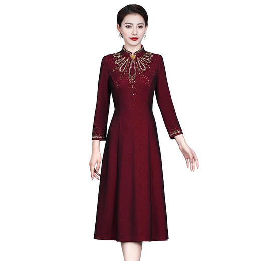 重工镶钻改良旗袍连衣裙秋冬款长袖宴会礼服高贵时尚QQX-8283 商品图4