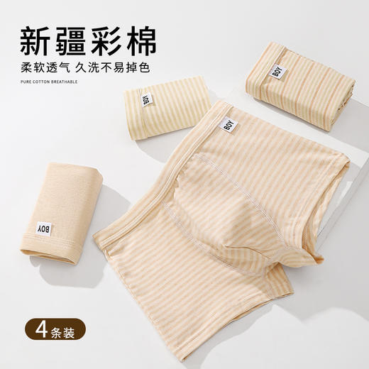【4条装】璐童梦青少年内裤天然彩纱棉男童平角裤学生初中生高中生大童纯棉四角裤15-155斤 商品图2