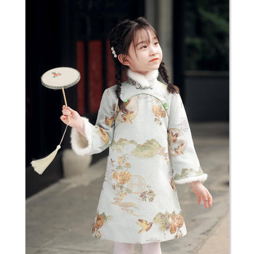 AQX-小女孩改良新中式A版长袖旗袍新款复古中国风女童新年旗袍 商品图3