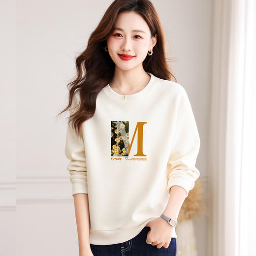 圆领印花卫衣女，春季新款时尚气质春装百搭休闲显瘦长袖上衣QB-LL89083 商品图3
