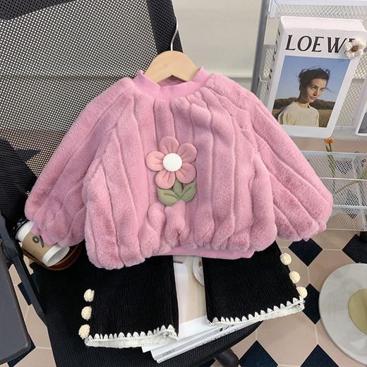 【柔软舒适，儿童专属暖意】女童冬装毛毛加绒卫衣2024春秋季新款，洋气儿童宝宝保暖加厚毛绒上衣，精致的剪裁和精美的图案使其更具时尚感和洋气感！ 商品图3