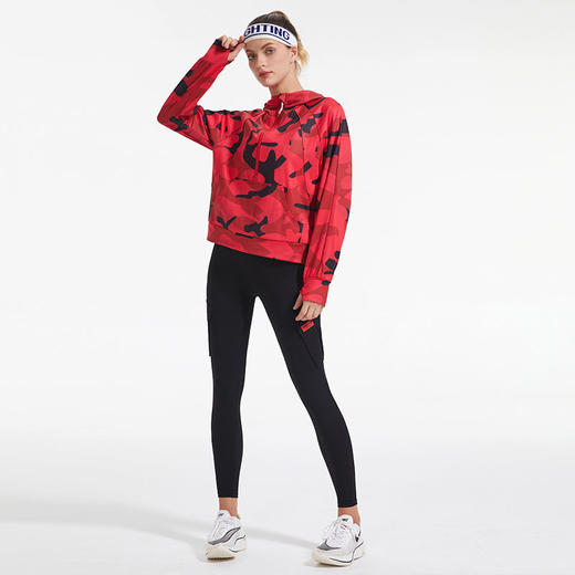 范斯蒂克加绒运动卫衣女专业跑步训练保暖半拉链连帽瑜伽健身卫衣 商品图0