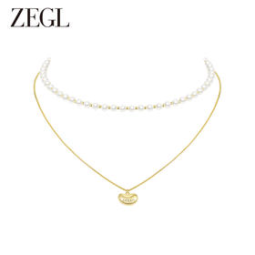 ZEGL金色小豆豆人造珍珠项链女轻奢小众高级感法式复古锁骨链配饰