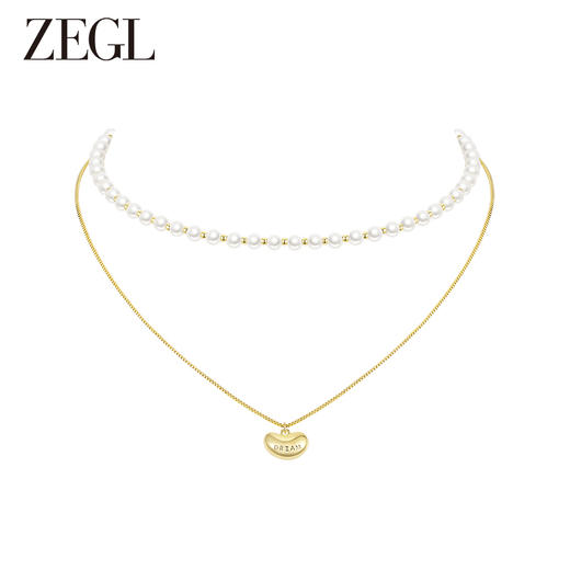 ZEGL金色小豆豆人造珍珠项链女轻奢小众高级感法式复古锁骨链配饰 商品图0