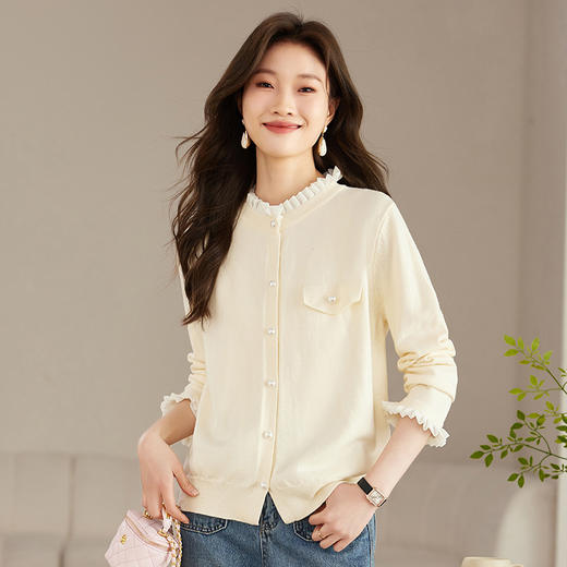 CC-J483木耳边针织开衫女短款外套春秋2024新款春季红色毛衣洋气早秋外搭 商品图3