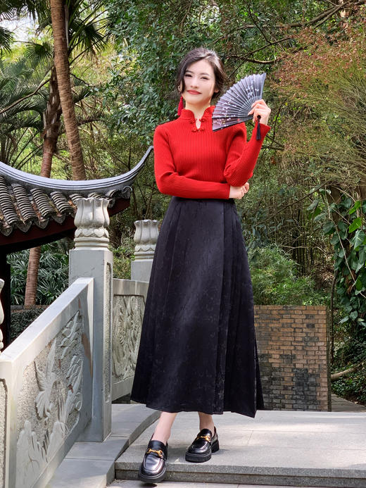 【百图lulu定制】【国风裙】苏绣  新中式 前幅平顺后腰弹力收褶 马面裙 商品图4