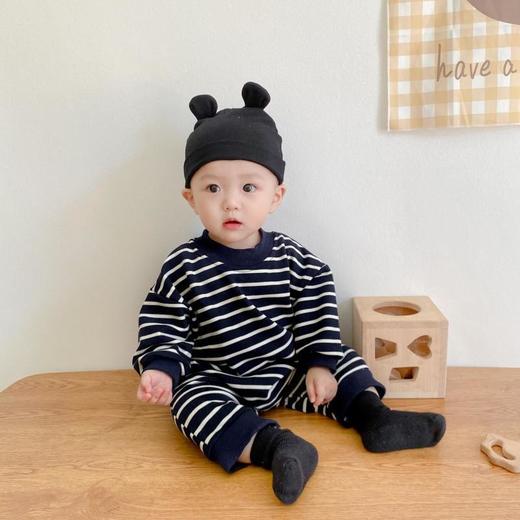 【柔软条纹，宝贝穿着更有型！】婴儿条纹哈衣秋季新款男女宝宝儿童超萌连体衣，春秋装新生儿爬行服时尚与舒适的完美结合，为您的宝贝带来无限的温暖与关爱！ 商品图1