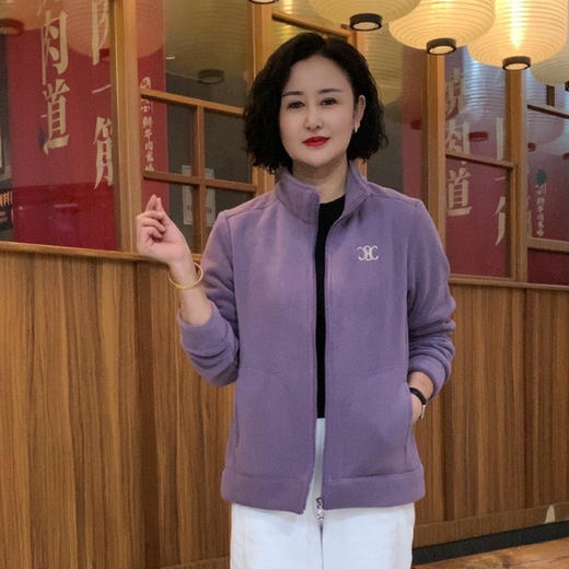 秋冬新款宽松保暖时尚运动休闲加厚外套百搭加绒半高领上衣妈妈装 商品图3