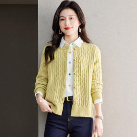 CC-QLS6666外套女款2024新款春秋长袖复古麻花开衫针织衫短款上衣外套潮