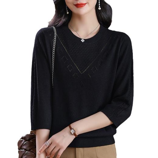 CC-101-31721春装七分袖圆领短款针织上衣女2024新款春季中袖打底衫宽松薄毛衣 商品图4