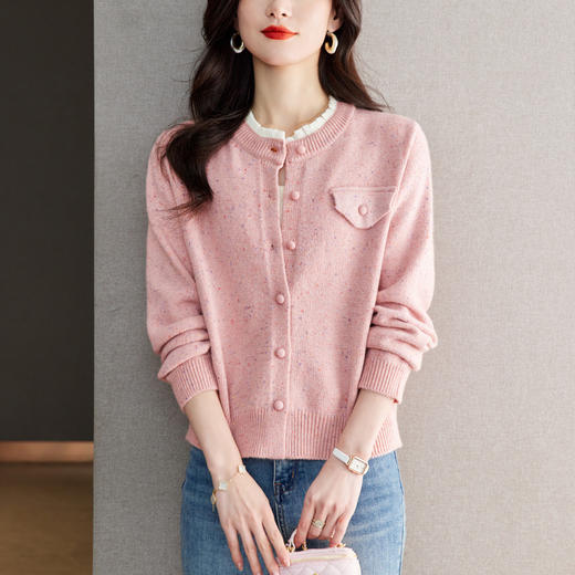 CC-QLS6658春秋新款慵懒风短款小香风针织开衫外搭早春毛衣外套上衣 商品图3