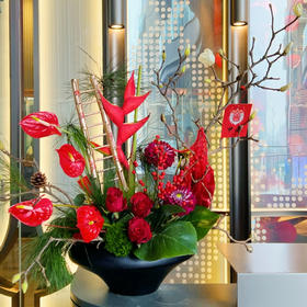 《步步高升出入平安》红色大气插花