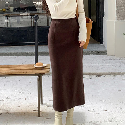 2025【早春保暖 开叉针织半身裙】高腰显瘦 修身中长款 A字包臀裙 商品图0