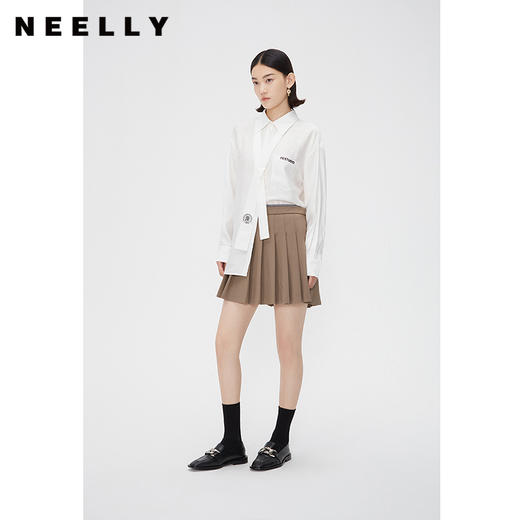 NEELLY纳俪商场同款春翻领白色衬衫女时尚领带设计感独特别致上衣N24021B01071 商品图2