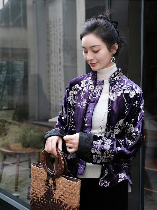 盛唐牡丹 |丝绒烫银小立领外套(不夹棉） 商品图4