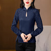 KQL-6932中国风盘扣蕾丝拼接上衣女2024春设计感立领显瘦国风修身长袖衬衫 商品缩略图2