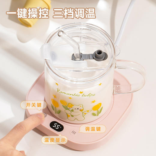 【让热饮相伴❗️天虹新款暖杯垫套装】让热饮时刻相伴，杯垫陶瓷杯勺子三挡调解恒温杯垫55度恒温插电办公室刻度玻璃杯吸管杯子 商品图3