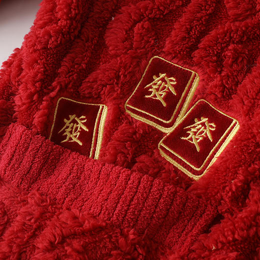 雀说 【日进斗金】新年红秋冬提花绒舒适柔软保暖长袖喜庆红国风睡衣女4ZF-11707 商品图2