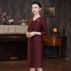 Q6446 2024春装新款紫红色假两件遮肚显瘦连衣裙中老妈妈气质通勤假两件 商品缩略图1