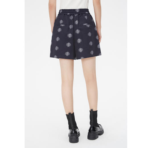 NEELLY纳俪商场同款春季撞色高腰短裤女复古印花松紧腰直筒休闲裤N24021H01094 商品图3