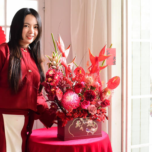 《龙行龘龘》富贵鸟大花蕙兰北美冬青牡丹菊红掌弗洛伊德新年插花 商品图6