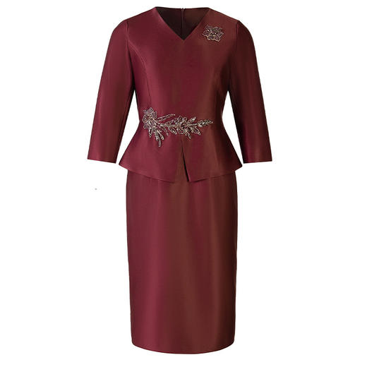 Q6446 2024春装新款紫红色假两件遮肚显瘦连衣裙中老妈妈气质通勤假两件 商品图4