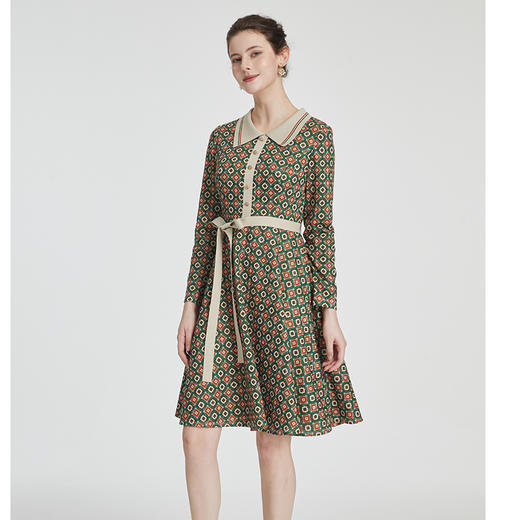 司歌翻领印花长袖连衣裙冬A881252 商品图2