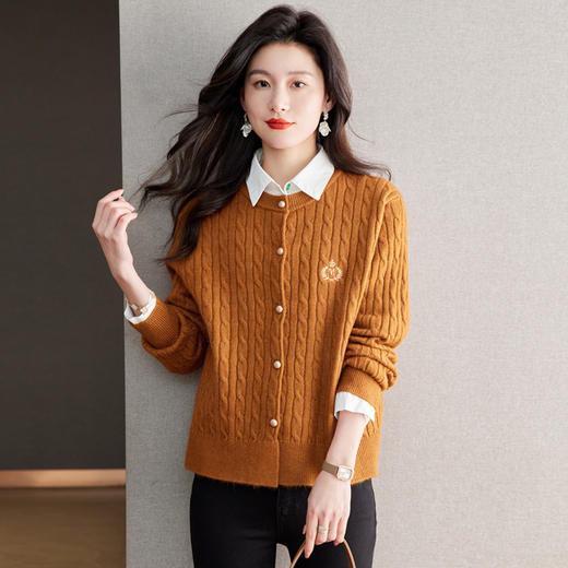 CC-QLS6666外套女款2024新款春秋长袖复古麻花开衫针织衫短款上衣外套潮 商品图1