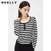 NEELLY纳俪商场同款春假两件黑白条纹针织衫女抽褶显瘦设计感上衣N24021A01065 商品缩略图0