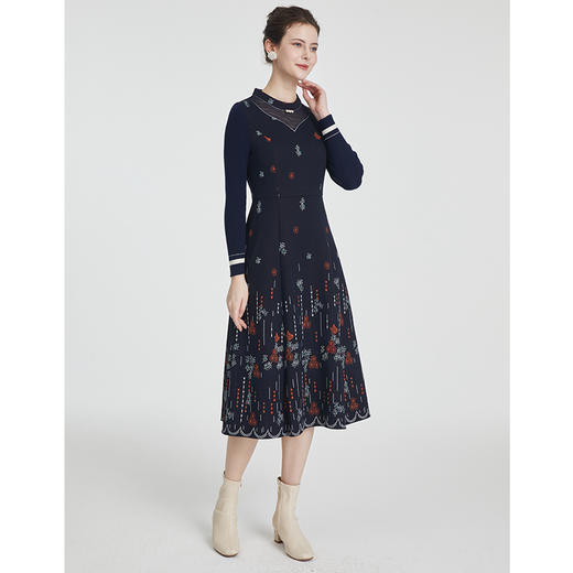 司歌针织弹力复古优雅冬连衣裙长袖A881010 商品图4