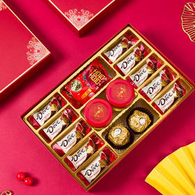 【吾家有喜！德芙喜糖礼盒套装】百家福道，经典中式结婚专用成品含糖婚礼手提搭配回礼满月混合糖果糖盒