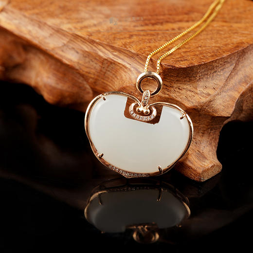 新疆国玉盟世玉和田玉金镶羊脂玉挂件【带证书·顺丰物流】 商品图1