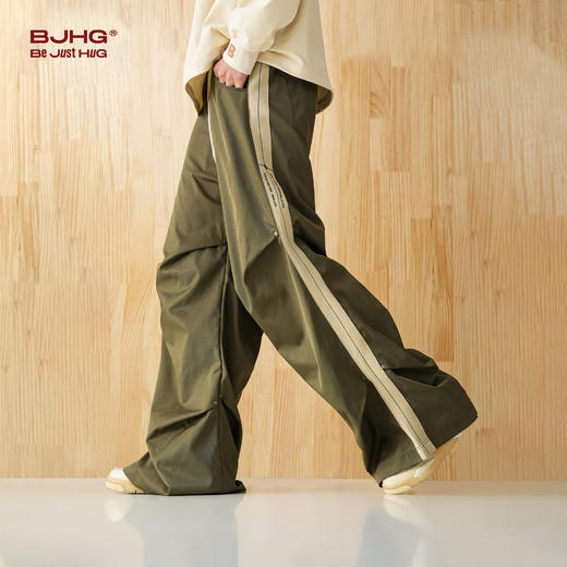 BJHG不计后果春美式拼色织带休闲裤子男潮梭织长裤阔腿堆叠伞兵裤 商品图1