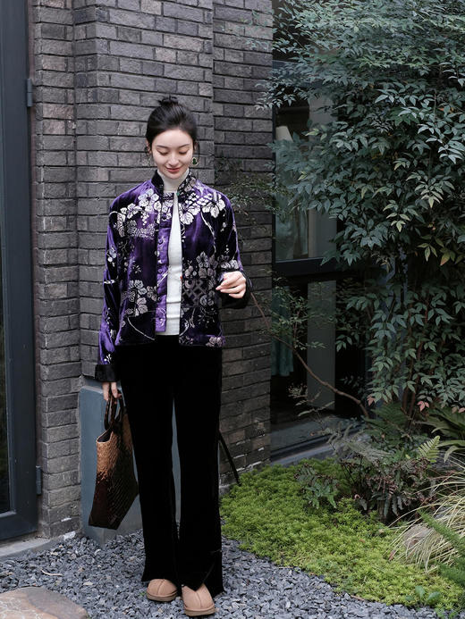 盛唐牡丹 |丝绒烫银小立领外套(不夹棉） 商品图3