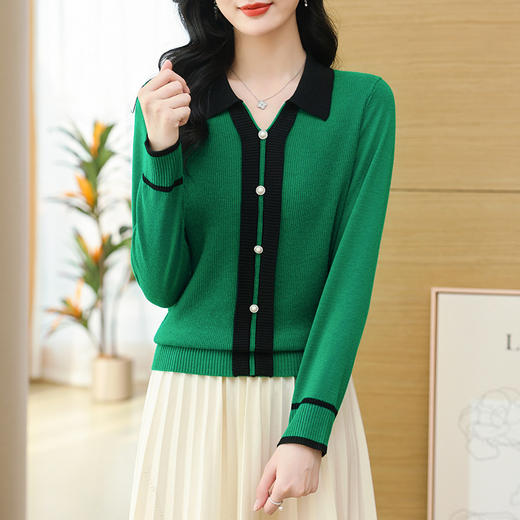 CC-103-7775    polo衫长袖上衣春装女2024年新款女士毛衣洋气漂亮针织打底衫 商品图2