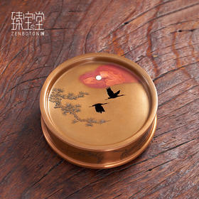 臻宝堂纯铜干泡台纯手工雕刻松树壶承家用功夫茶具镂空蓄水式茶台铜配件 鸿飞松月茶台 容量约800ml