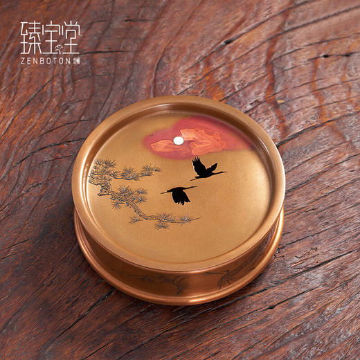 臻宝堂纯铜干泡台纯手工雕刻松树壶承家用功夫茶具镂空蓄水式茶台铜配件 鸿飞松月茶台 容量约800ml 商品图0