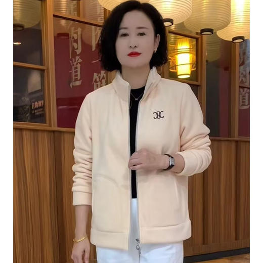 秋冬新款宽松保暖时尚运动休闲加厚外套百搭加绒半高领上衣妈妈装 商品图4