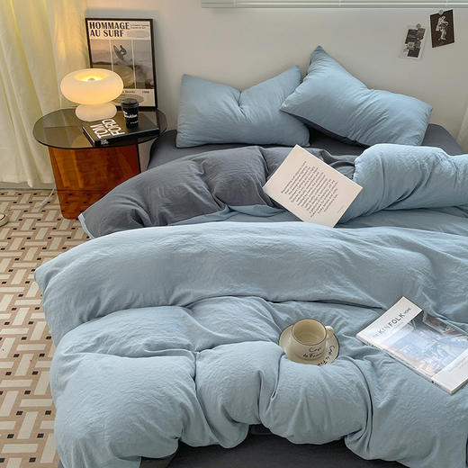 【YW】无忧购韩系ins简约裸感褶皱纯色棉感居家床品四件套（截单3-5天发货) 商品图3