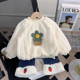 【柔软舒适，儿童专属暖意】女童冬装毛毛加绒卫衣2024春秋季新款，洋气儿童宝宝保暖加厚毛绒上衣，精致的剪裁和精美的图案使其更具时尚感和洋气感！