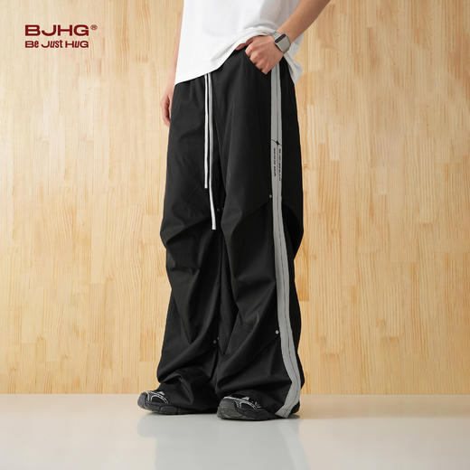 BJHG不计后果春美式拼色织带休闲裤子男潮梭织长裤阔腿堆叠伞兵裤 商品图7