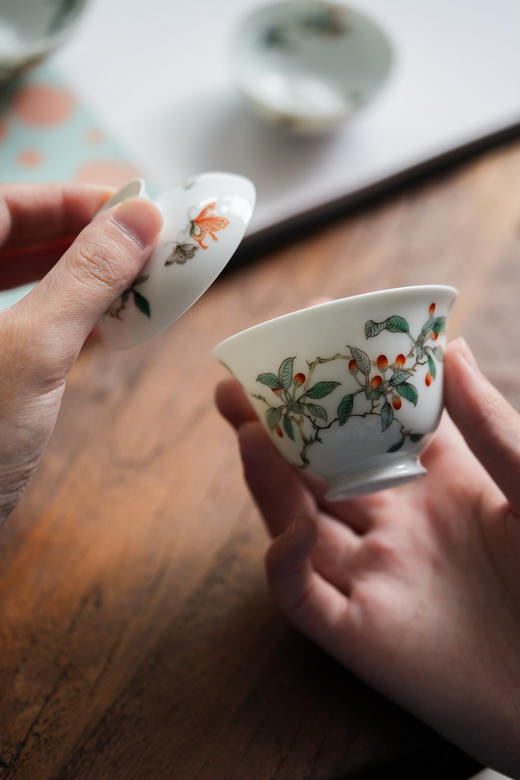 艺林堂|五彩枸杞纹空山盖碗85ml 商品图1