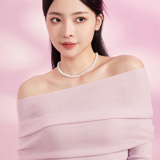 周六福S925银珍珠项链女淡水珍珠扁圆形6.5mm颈饰优雅送妈妈长辈 商品图3