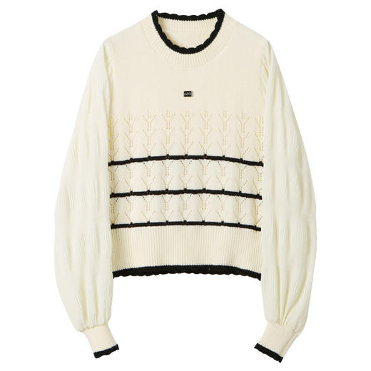 CC-QLS6669早春新款上衣假两件镂空针织衫薄款衬衫雪纺拼接长袖t恤女 商品图4