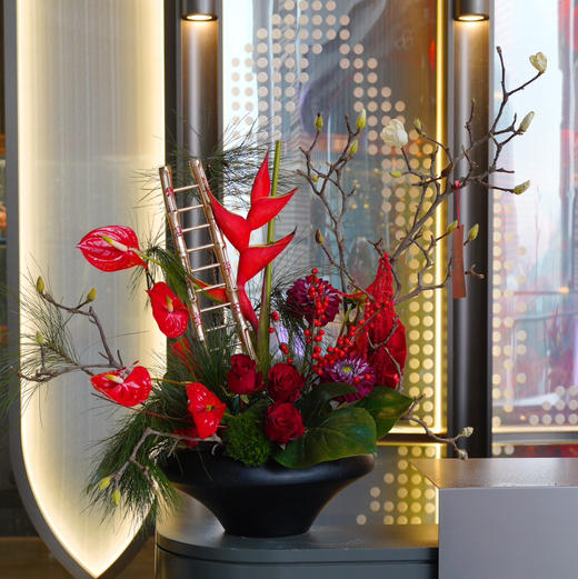 《步步高升出入平安》红色大气插花 商品图1