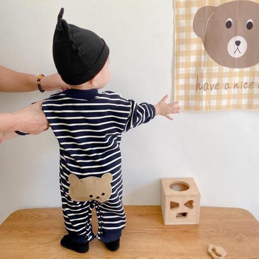 【柔软条纹，宝贝穿着更有型！】婴儿条纹哈衣秋季新款男女宝宝儿童超萌连体衣，春秋装新生儿爬行服时尚与舒适的完美结合，为您的宝贝带来无限的温暖与关爱！ 商品图5