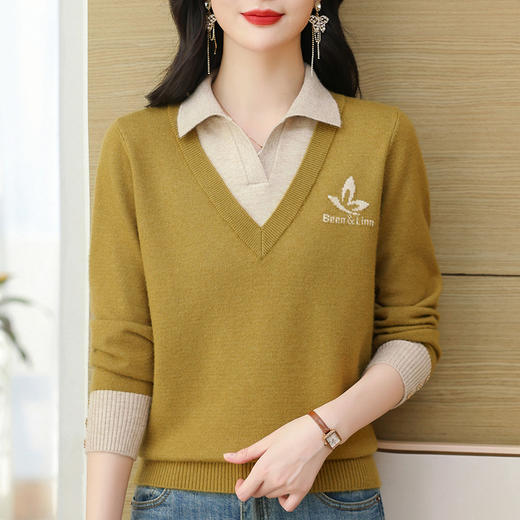CC-101-51855假两件针织衫女春秋季毛衣2024年新款翻领长袖打底上衣设计感小众 商品图2